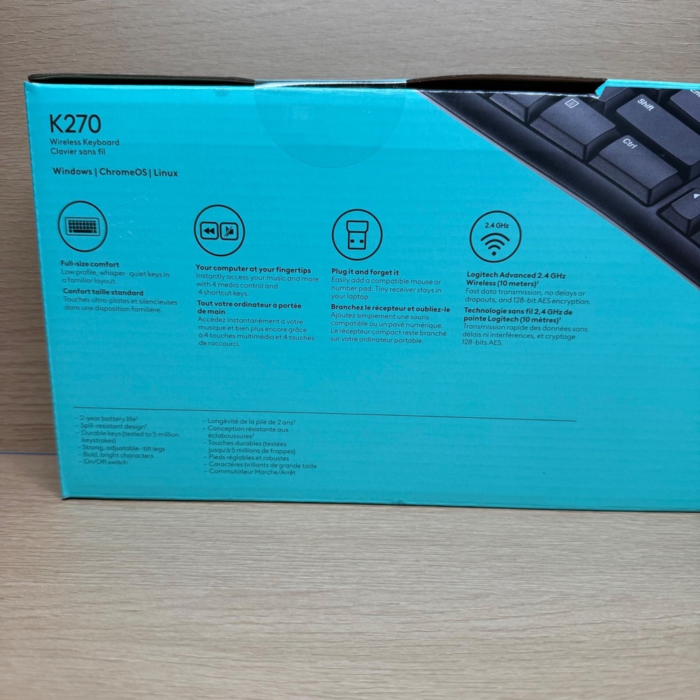 Logitech K270 Full-Size Wireless Keyboard Black USB Unifying Receiver New NIB - Picture 3 of 4